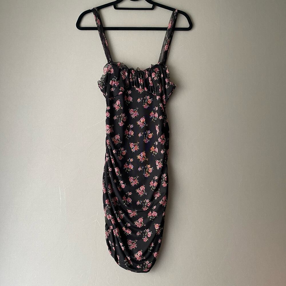 Rolla Costa‎ sz L black pink floral wiggle pencil knee length dress